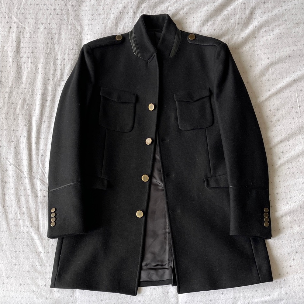 The Kooples Black Military-Style Wool Coat with Brass Buttons